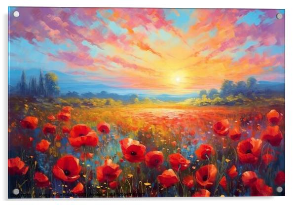 Painting of a landscape, a meadow with flowers at  Acrylic by Joaquin Corbalan