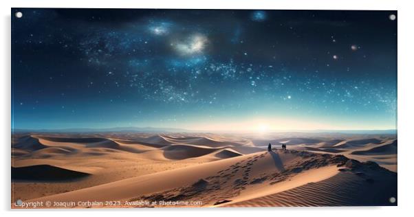 Beautiful night landscape of the desert with the starry sky, panoramic. Ai generated. Acrylic by Joaquin Corbalan