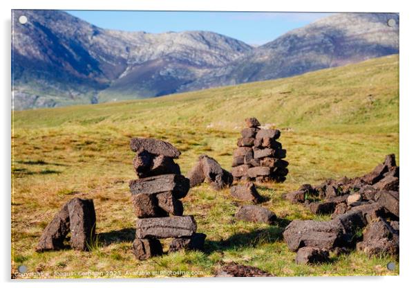 Peat blocks, in a traditional peat bog, on the coast of Ireland Acrylic by Joaquin Corbalan