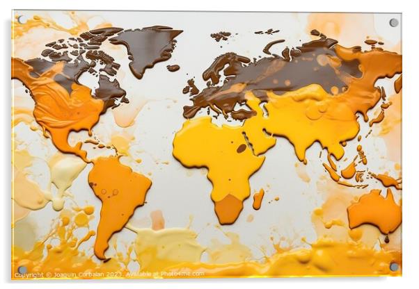 Map of the world, with fluid liquid ink, a children's craft with a real appearance and bright colors. Acrylic by Joaquin Corbalan