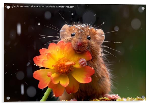 A little fat field mouse nibbles on a flower. Acrylic by Joaquin Corbalan