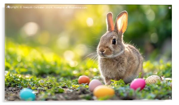 A nice bunny in the field has found Easter eggs on Acrylic by Joaquin Corbalan
