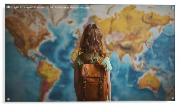 With her back to school, a girl studies a map of t Acrylic by Joaquin Corbalan