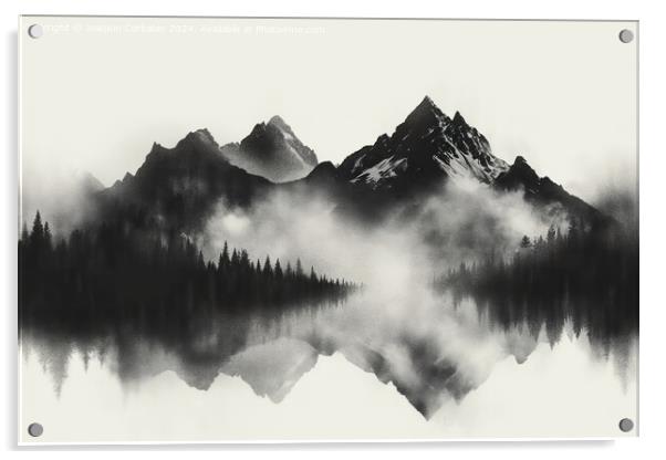 Ilustration of a mountain range in pencil, black a Acrylic by Joaquin Corbalan