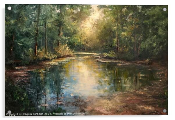 In this captivating painting, a tranquil river win Acrylic by Joaquin Corbalan