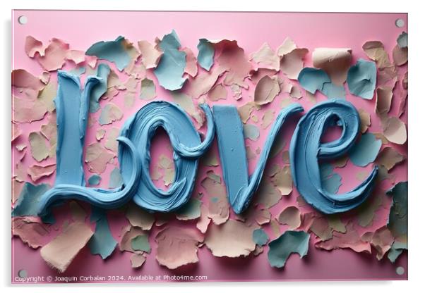 A photo of the word "love" spelled with blue paint Acrylic by Joaquin Corbalan