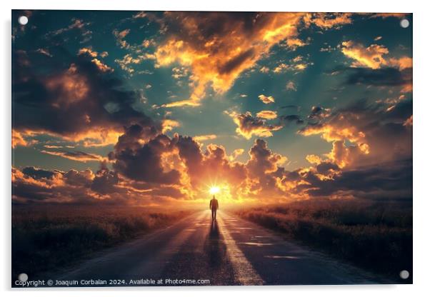 A person standing in the middle of a road during t Acrylic by Joaquin Corbalan