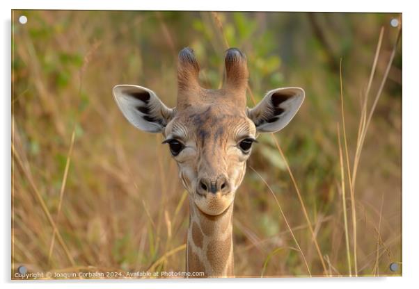 A detailed photo capturing a giraffe up close, sta Acrylic by Joaquin Corbalan