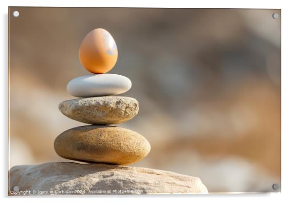 A photograph showcasing a stack of rocks with a ca Acrylic by Joaquin Corbalan