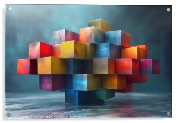 A collection of cubes arranged in a group sitting  Acrylic by Joaquin Corbalan