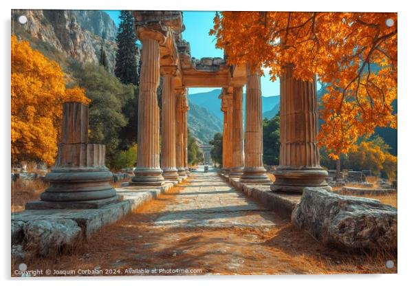 Colonnade of an ancient Greek temple in a private Mediterranean villa. Acrylic by Joaquin Corbalan
