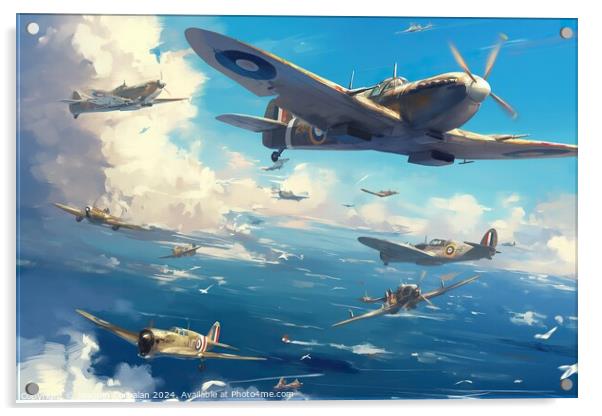 A World War II-inspired recruitment poster depicting airplanes in flight over the ocean. Acrylic by Joaquin Corbalan