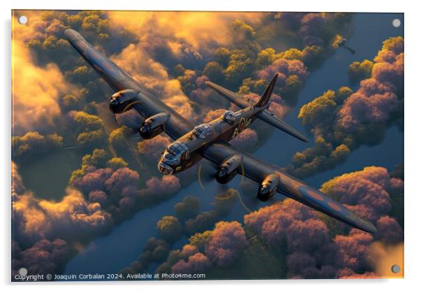A painting depicting the Lancaster and Spitfires from the Royal Air Force flying in the sky. Acrylic by Joaquin Corbalan