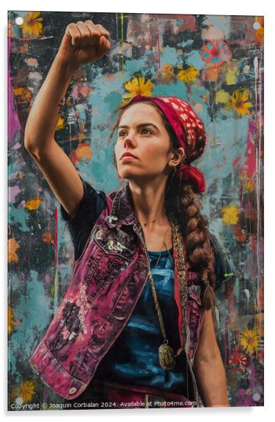 a painting of a woman proudly wearing a bandana. The image depicts a symbol of strength and empowerment within the context of the spring feminism Acrylic by Joaquin Corbalan