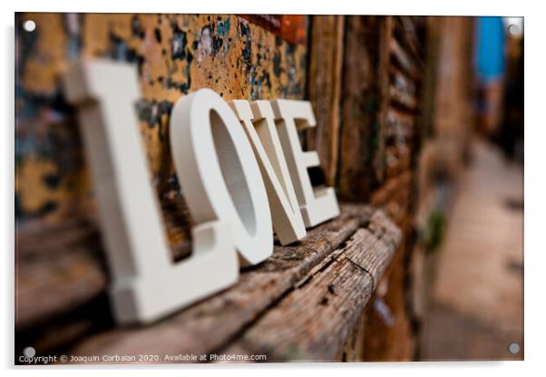 Wooden letters forming the word love Acrylic by Joaquin Corbalan