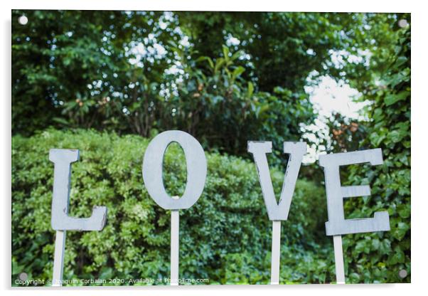 Word Love in wooden letters to decorate a wedding. Acrylic by Joaquin Corbalan