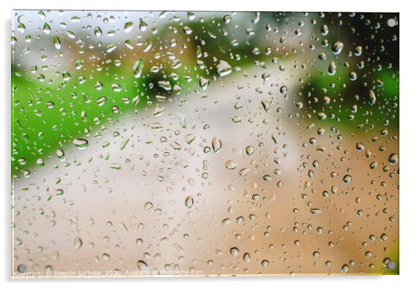 Drops of rain on an autumn day on a glass. Acrylic by Joaquin Corbalan