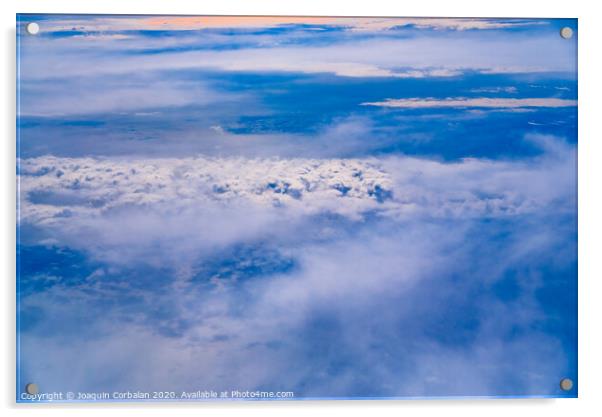 Sea of blue and white clouds seen from above. Acrylic by Joaquin Corbalan