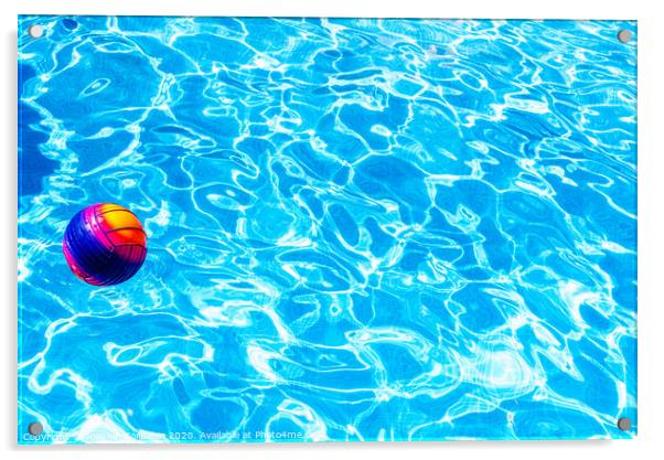 Water sports ball in a pool with fresh water to have fun. Acrylic by Joaquin Corbalan