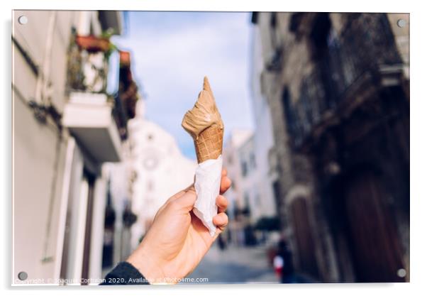 A waffle with ice cream during a walk through an Italian city. Acrylic by Joaquin Corbalan