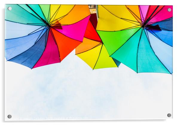 Colorful umbrellas to use as a background in bright and cheerful ideas. Acrylic by Joaquin Corbalan