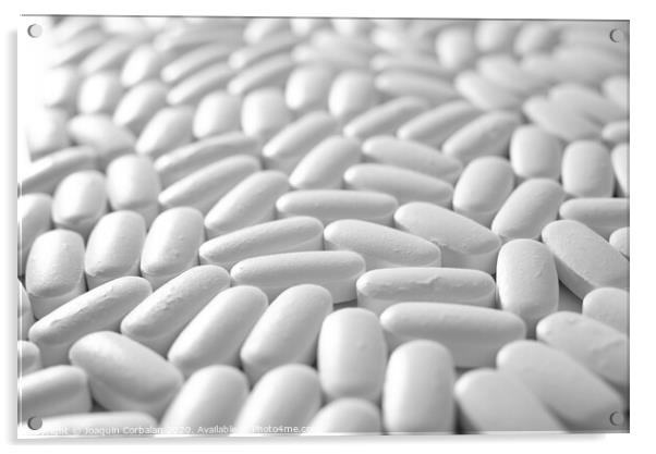 Macro close-up of many white pills, medication concept Acrylic by Joaquin Corbalan