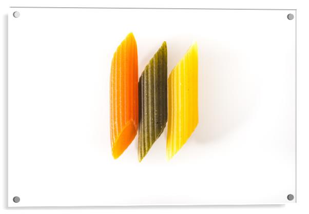 Three Macaroni varied colors with organic wholegrain pasta Acrylic by Joaquin Corbalan