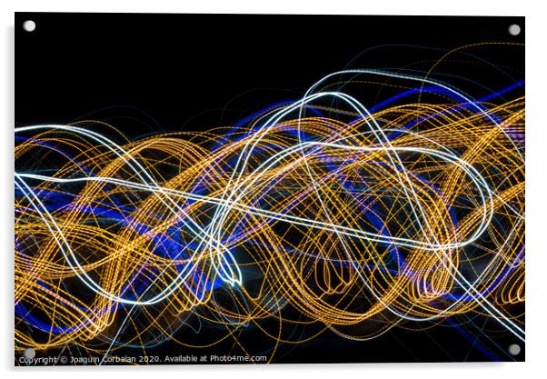 Colorful light painting with circular shapes and abstract black background. Acrylic by Joaquin Corbalan