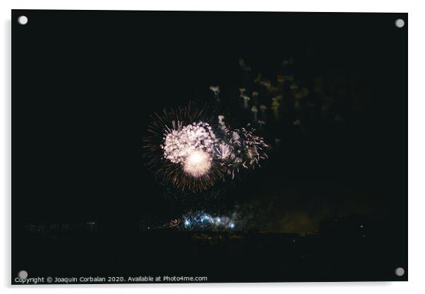 night fireworks over the city Acrylic by Joaquin Corbalan