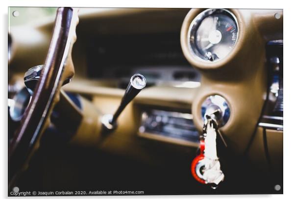 Valencia, Spain - July 21, 2012: Interior and dashboard of an American vintage car, currently rented for events. Acrylic by Joaquin Corbalan