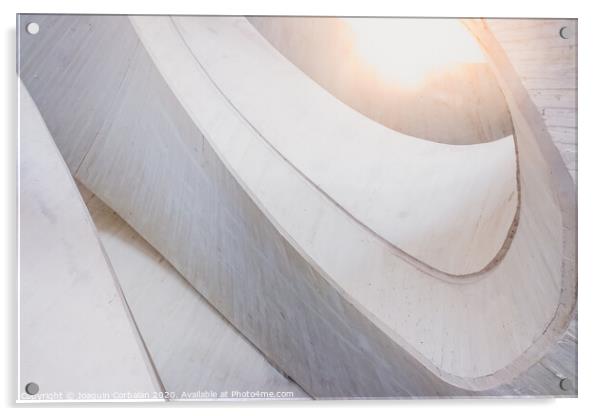 Architectural background with curved lines of warm tones and light and white color. Acrylic by Joaquin Corbalan