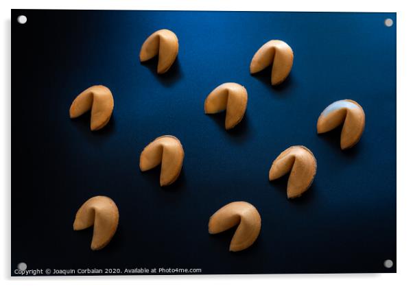Fortune cookies on dark background arranged symmetrically Acrylic by Joaquin Corbalan