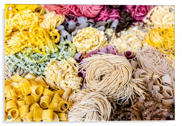 Many types of uncooked Italian pasta of various colors and shapes Acrylic by Joaquin Corbalan