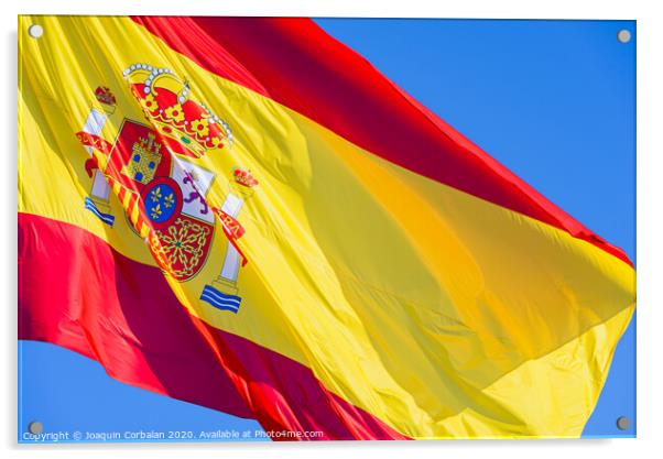 Close-up of the flag of Spain waving in the wind. Acrylic by Joaquin Corbalan