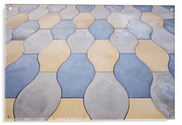 Urban background, floor with tiles of rounded shapes and earth colors. Acrylic by Joaquin Corbalan