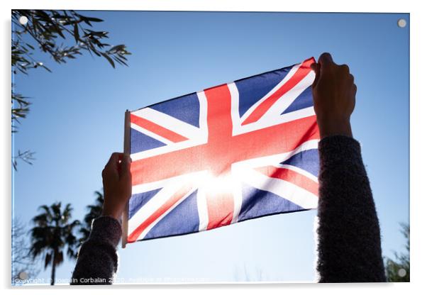 Symbolic protest against United Kingdom by mistreating its national flag. Acrylic by Joaquin Corbalan