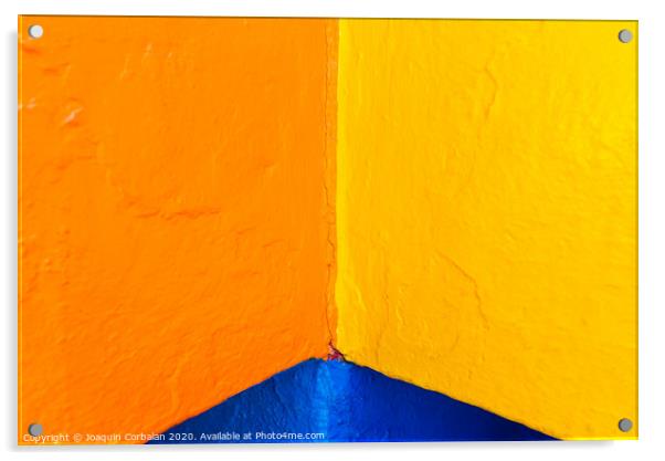 Abstract background of variable geometry and intense yellow and blue colors. Acrylic by Joaquin Corbalan