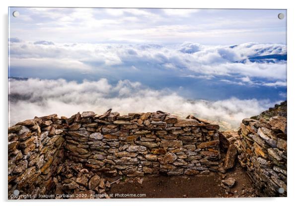 Stone shelter on top of the mountainous peak of Peñarala, in the Sierra de Guadarrama, Spain. Acrylic by Joaquin Corbalan