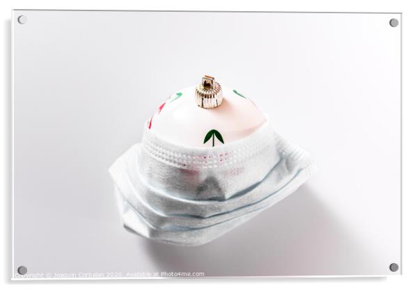 Christmas decoration isolated on white background with masks to avoid virus infections. Acrylic by Joaquin Corbalan