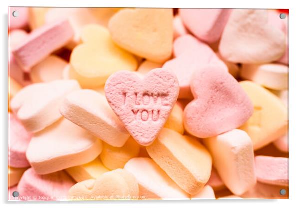 Love word engraved in a sweet romantic heart-shaped candy to giv Acrylic by Joaquin Corbalan