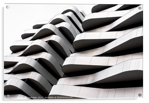 Modern building with terraces of simple lines and monochrome des Acrylic by Joaquin Corbalan