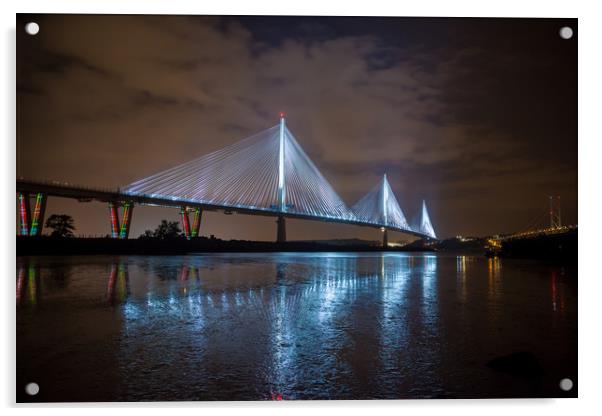 Queensferry Crossing at Night Acrylic by Richard Newton