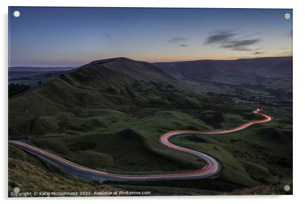 Mam Tor Light Trails Acrylic by Katie McGuinness