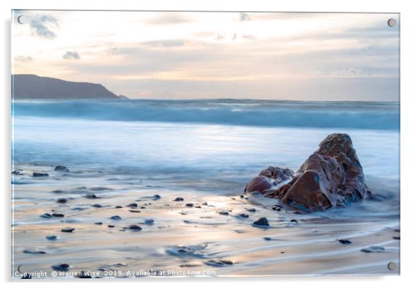 Widemouth Bay Sunset Acrylic by Warren Wise