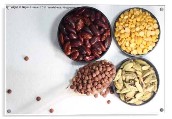 Cereals and spices on white background with copy space Acrylic by Photo Chowk