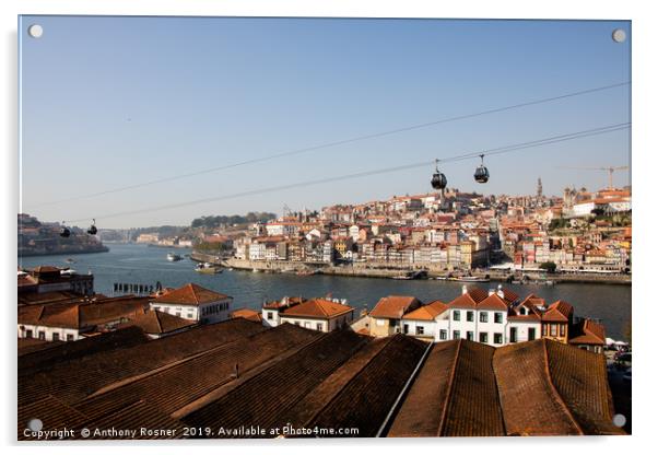 Cable cars over Porto Portugal Acrylic by Anthony Rosner