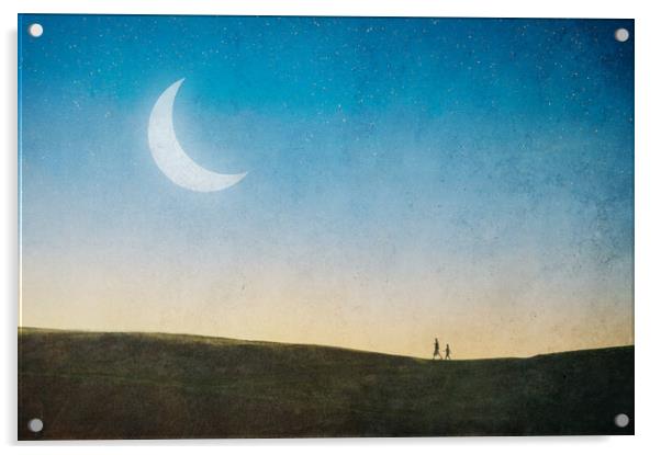 A magical concept. Of a couple walking on a hill w Acrylic by David Wall