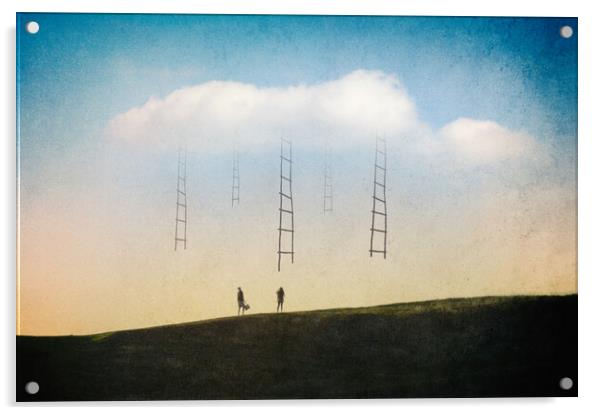 A magical concept. Of a couple looking at ladders  Acrylic by David Wall