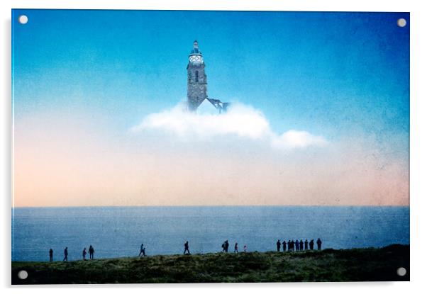 A magical concept. Of people looking at a tower floating  Acrylic by David Wall