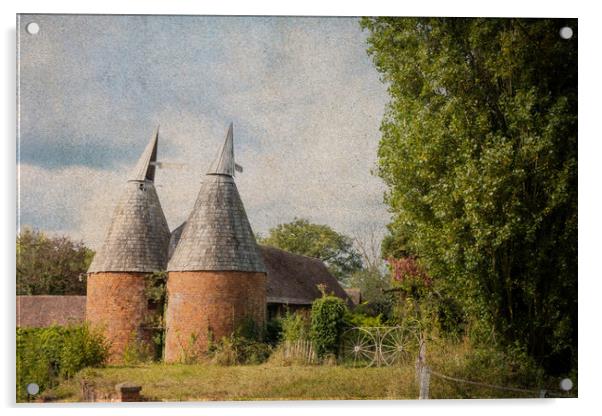 A farm in the countryside with an Oast House build Acrylic by David Wall